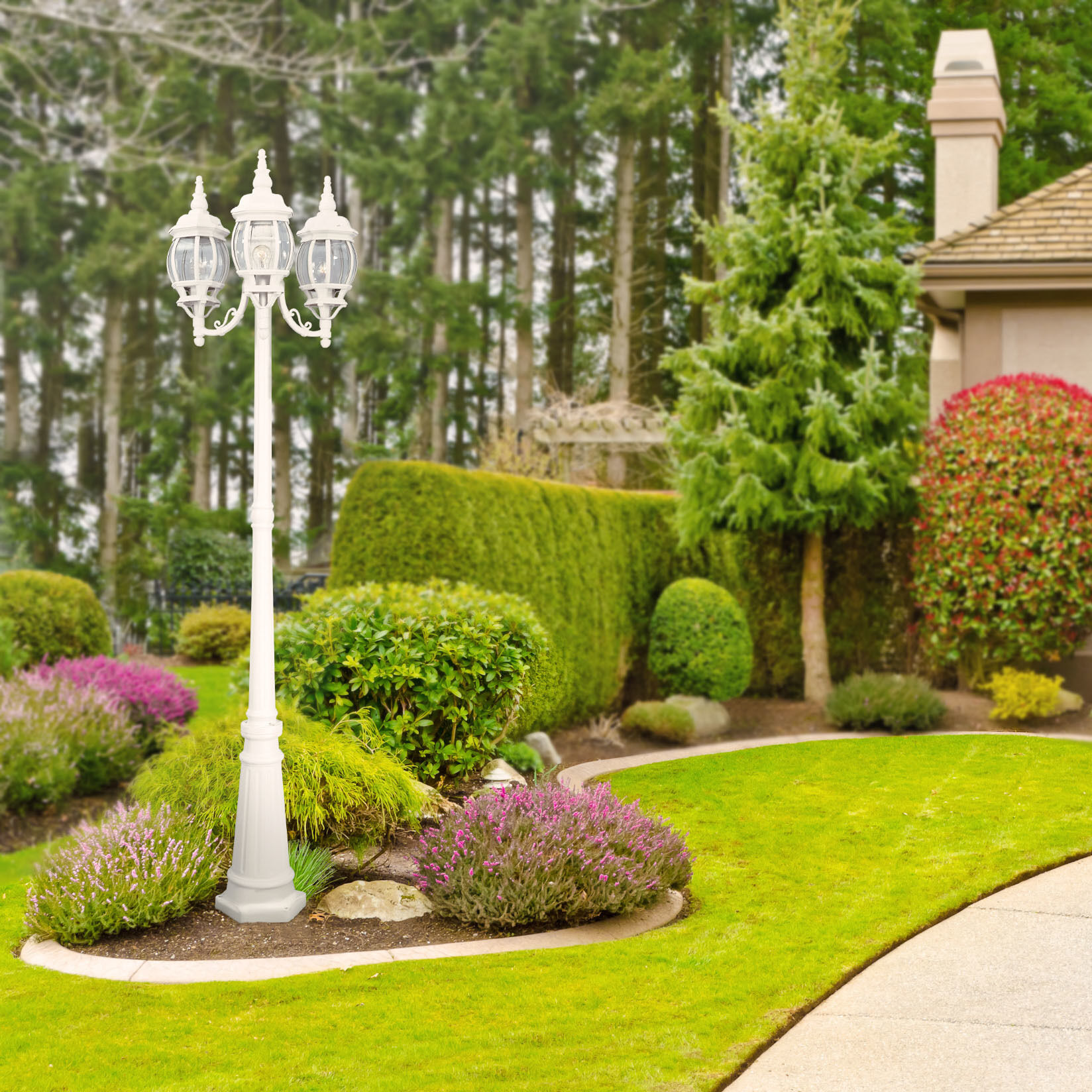 Riviera 3 Light 85 inch White Outdoor Post Lantern, Post Included